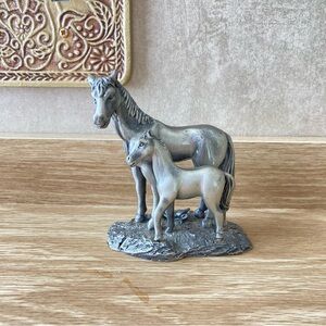 Mare Horse and Foal Pewter Figurine